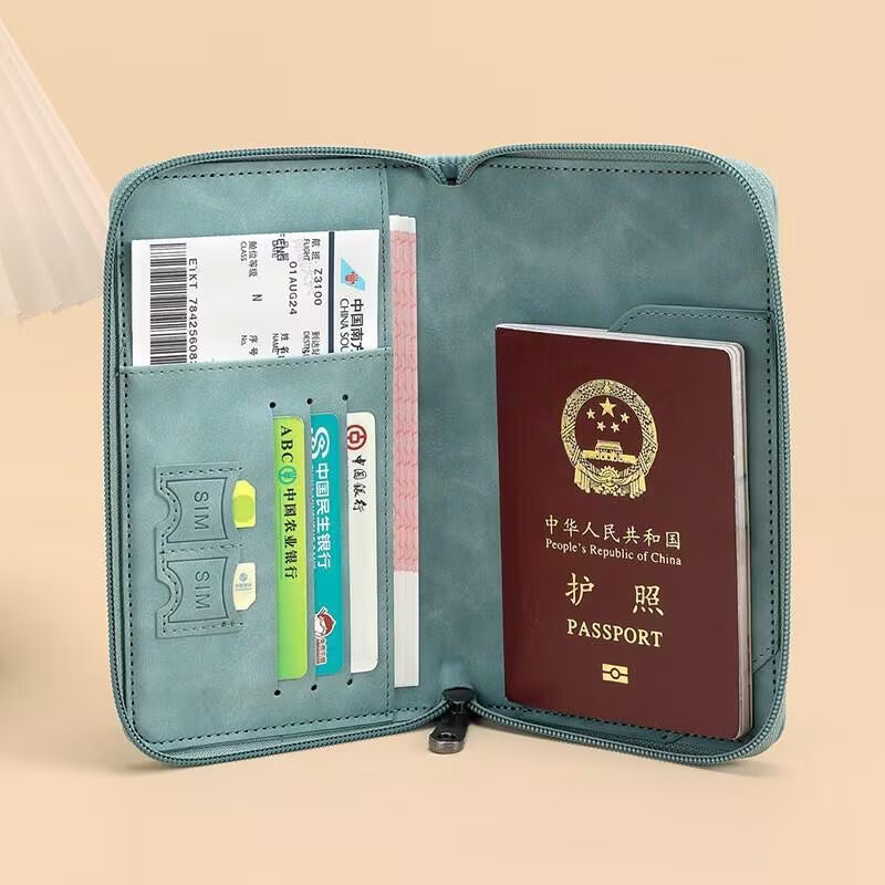 RFID Blocking Passport Holder Travel Wallet PU Leather Organizer for Cards Tickets ID-2