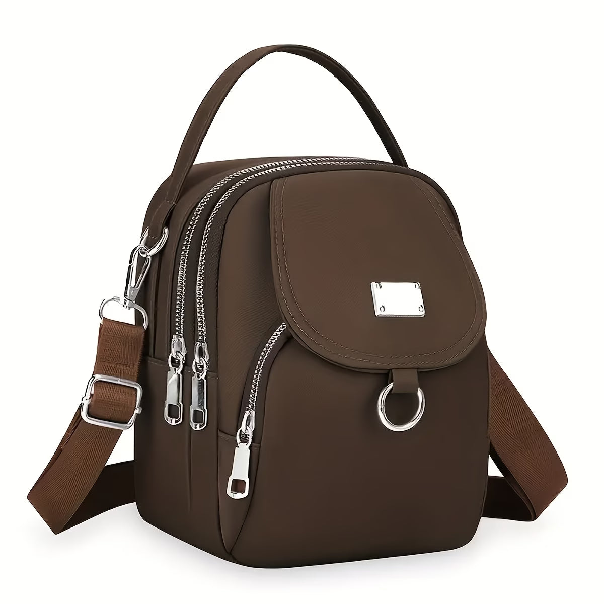 Multi-functional Small Square Oxford Cloth Crossbody Bag - Zipper Closure, Polyester Lining, Mixed Color Solid Pattern-8