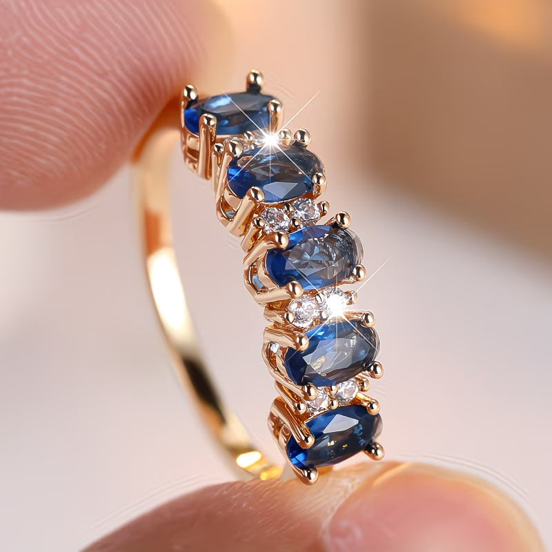 Elegant Oval Cut Blue Synthetic Zirconia Ring for Women – Luxury Statement Jewellery for Party & Daily Wear-4