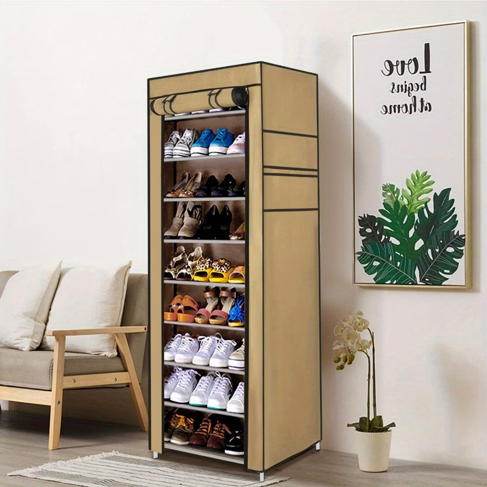 10 Tier Shoes Rack with Dustproof Cover, Shoe Storage Cabinet, Shoe Organizer, Easy to Assemble, Hold up to 25-30 Pairs-1