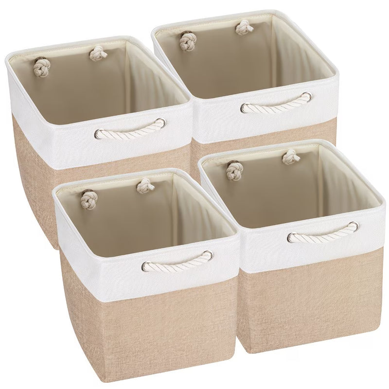 4x Collapsible Fabric Storage Baskets 33x33x38cm – Shelf & Wardrobe Organiser with Handles-1