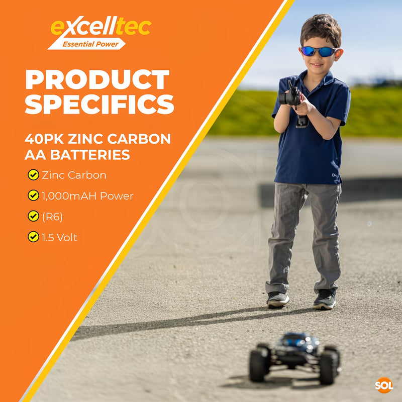 Excelltec AA Zinc Carbon Batteries 40-Pack – 1.5V Long-Lasting Disposable Household Batteries with 10-Year Shelf Life-4