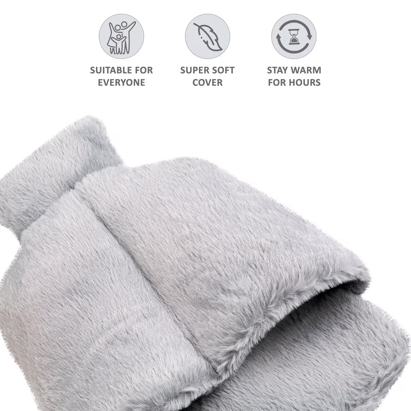 Hot Water Bottle Foot Warmer Slippers 2L – Plush Covered Heated Feet Warmer for Winter Comfort-3