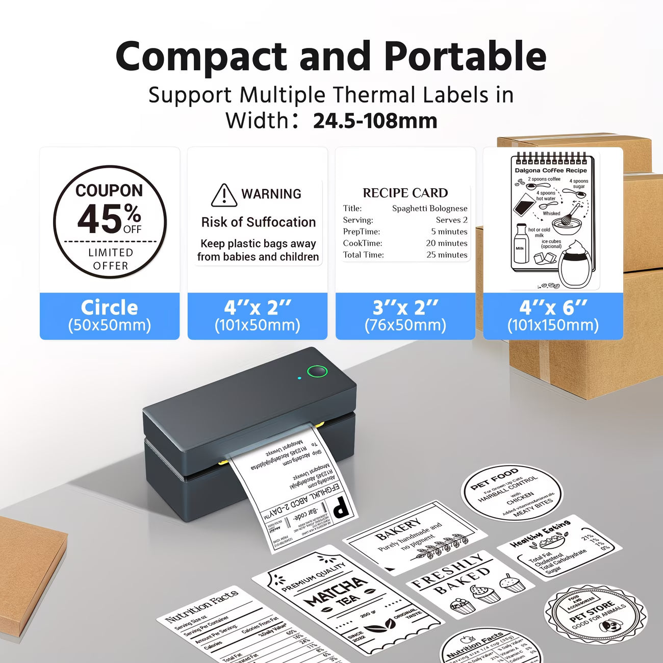PL80EB Thermal Shipping Label Printer – Compact Inkless Label Printer for 10×15cm (4×6) Labels, Mobile & PC Compatible for Small Business & Home-4