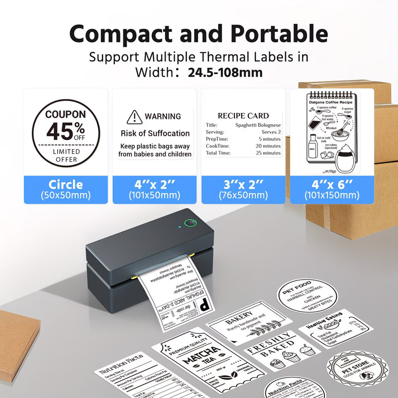PL80EB Thermal Shipping Label Printer – Compact Inkless Label Printer for 10×15cm (4×6) Labels, Mobile & PC Compatible for Small Business & Home-4