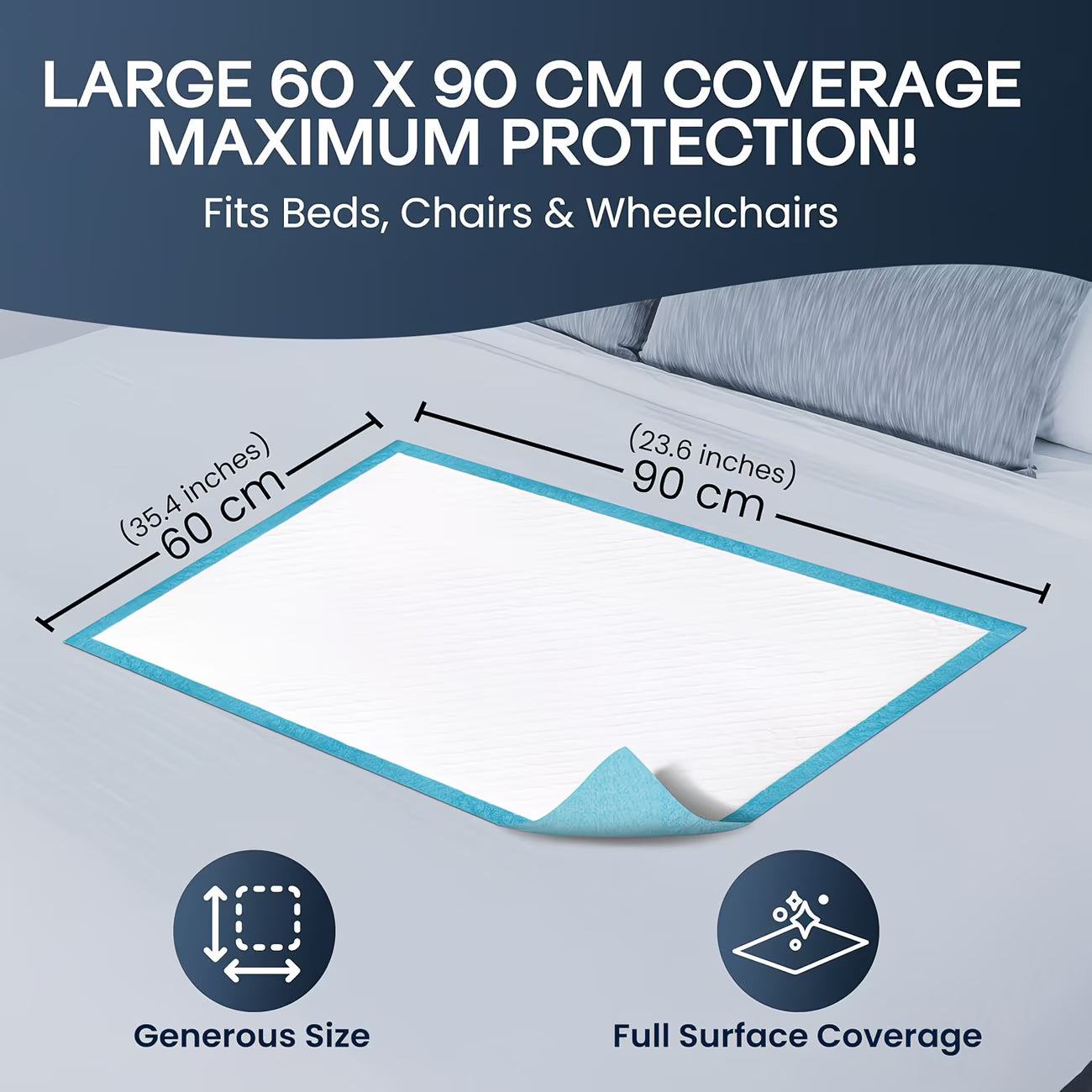 TANNESS Disposable Incontinence Bed Pads 90×60cm – Waterproof Bed Wetting Mats for Adults & Baby Change-2
