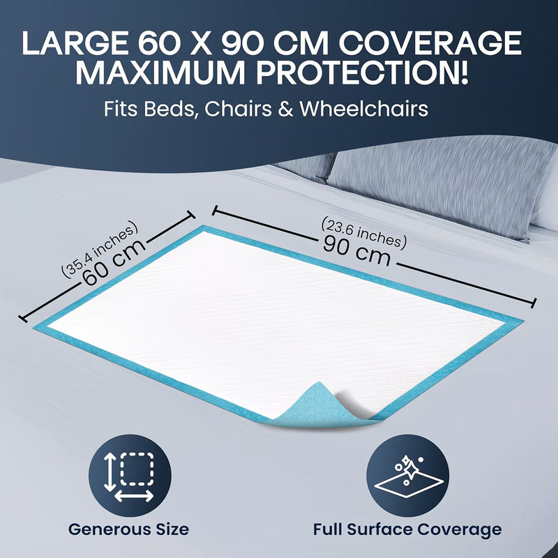 TANNESS Disposable Incontinence Bed Pads 90×60cm – Waterproof Bed Wetting Mats for Adults & Baby Change-2
