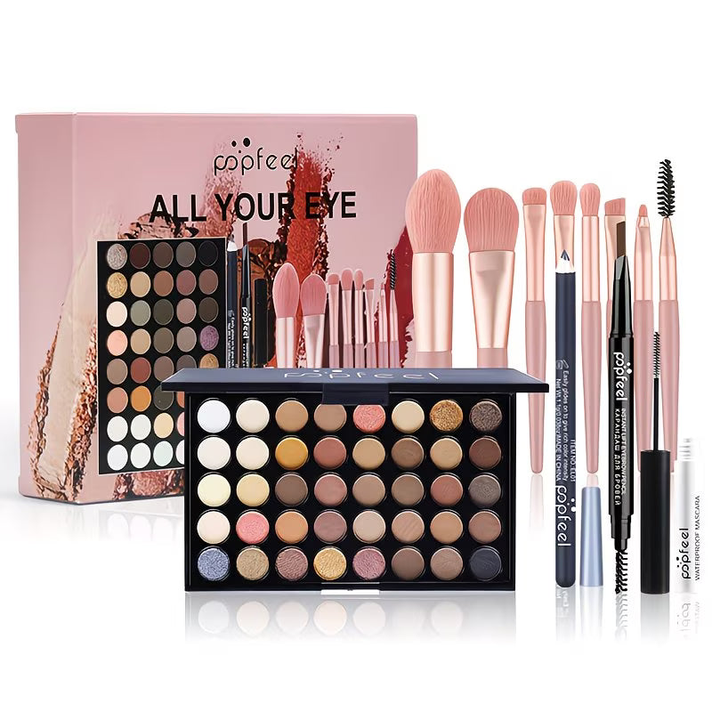 40 Color Eyeshadow Palette Makeup Set with Mascara, Eyeliner Brush & Brow Pencil – Beginner Makeup Kit Gift
