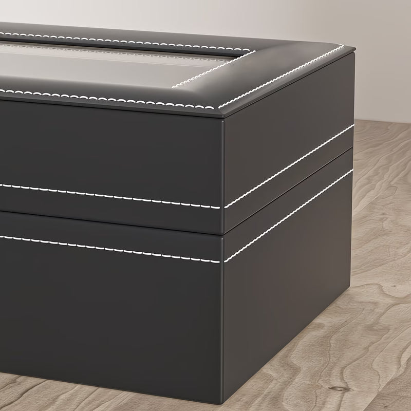 6 Slot Watch Storage Box with Glass Lid – PU Leather Watch & Jewellery Display Case for Men & Women-5