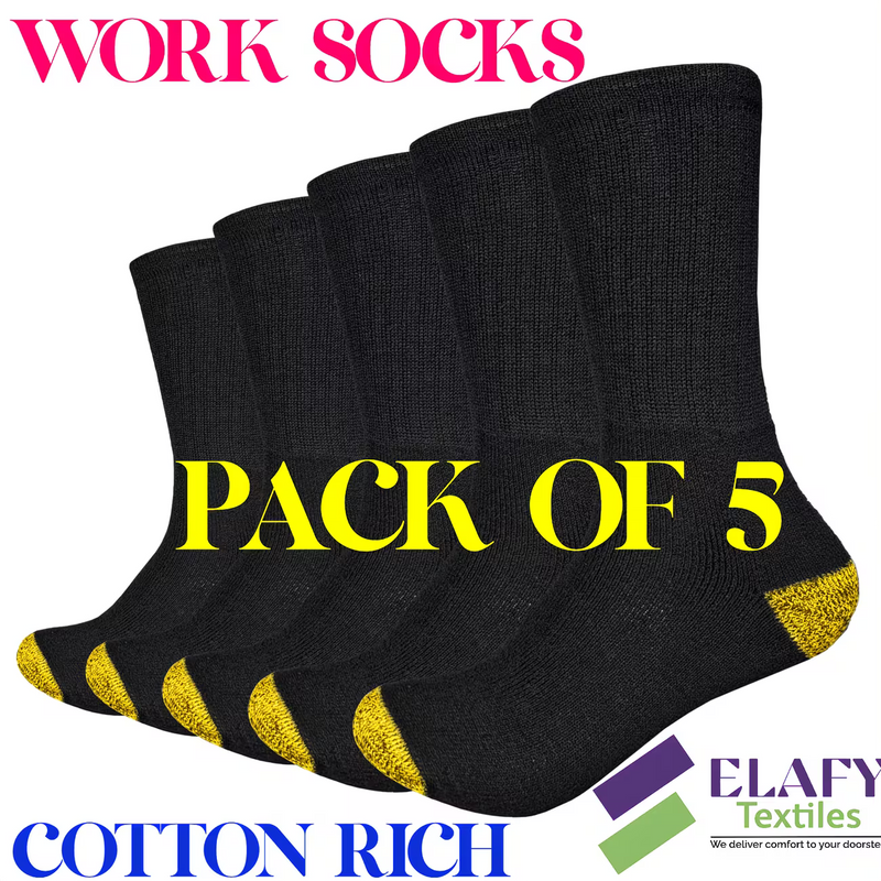 ELAFY Men’s Work Socks Pack of 5 – Cotton Rich Cushioned Crew Socks with Reinforced Heel & Toe, Size 6–11-1