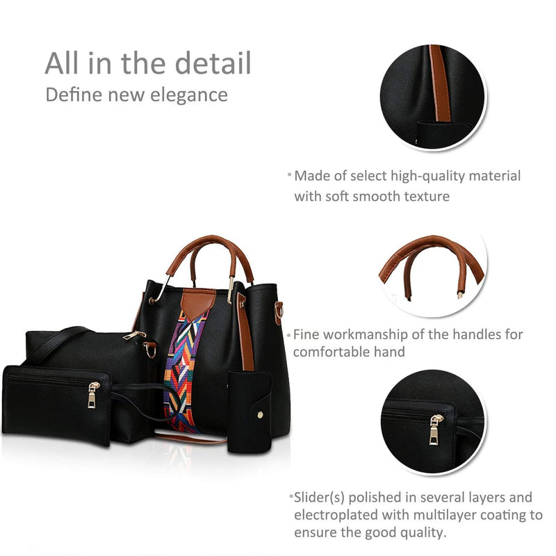 4 Piece Women Handbag Set Faux Leather Tote Shoulder Crossbody Bag Purse Wallet Card Holder-22