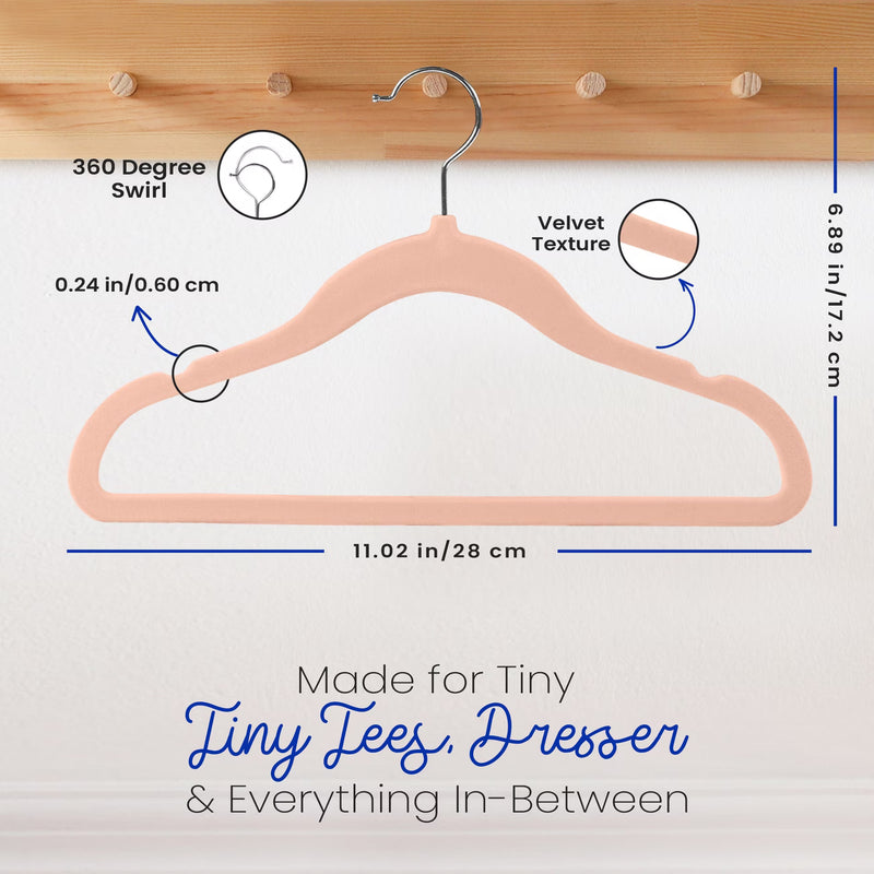 50 Pack Kids Velvet Hangers – Non-Slip Slim Coat Hangers with 360° Swivel Hook for Baby & Children Clothes-3