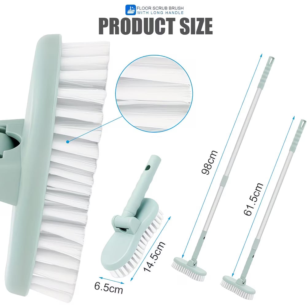 Adjustable Floor Scrubbing Brush 38.5" – Rotating Head Stiff Bristle Grout & Tile Cleaner