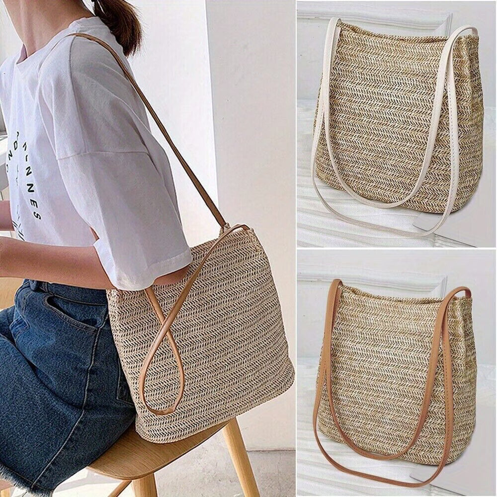Women’s Summer Straw Rattan Bag – Wicker Crossbody Tote Beach Shoulder Handbag (26x26cm)-5
