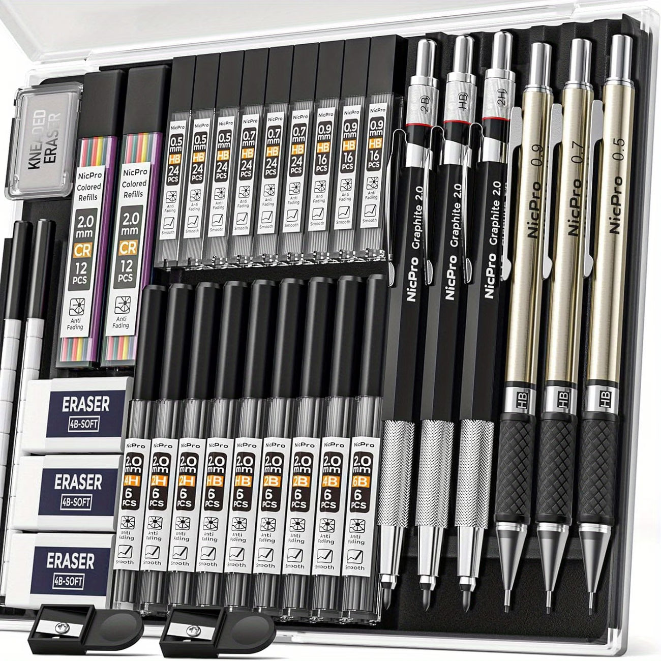 Professional Mechanical Pencil Set – 6pcs Drafting & Sketching Kit (0.5, 0.7, 0.9mm + 2mm Lead Holders) with 20 Tube Lead Refills for Art, Drawing & School-1