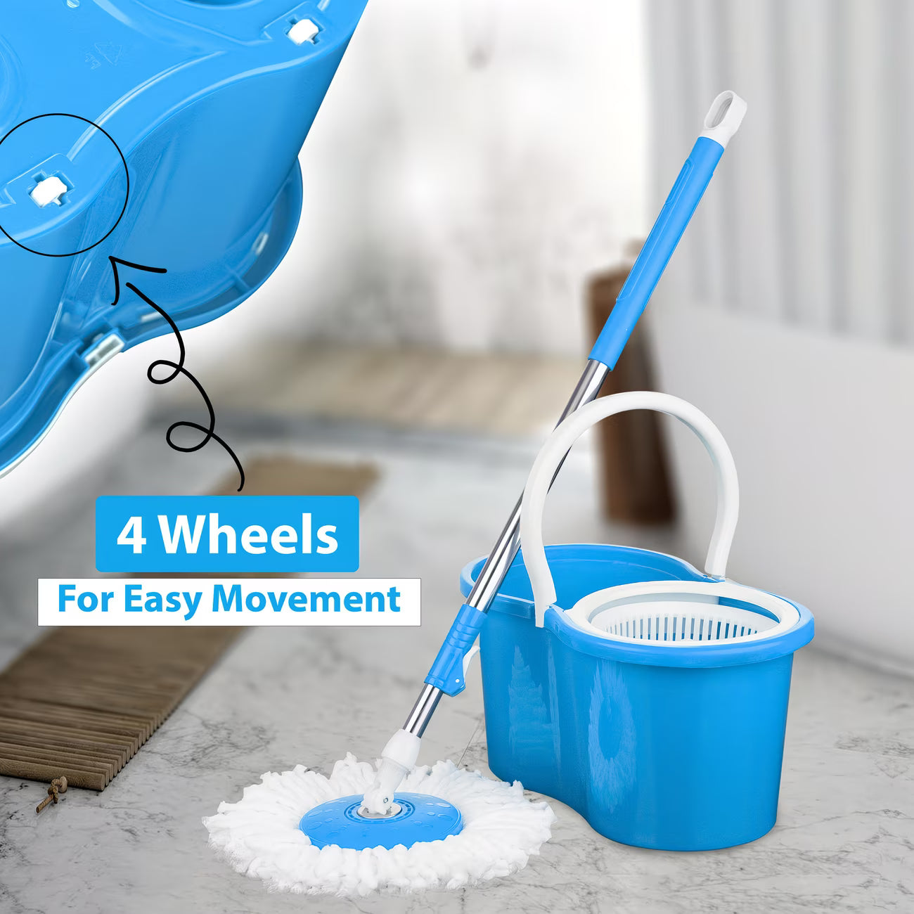 360° Spin Mop & Bucket Set with Wringer – Easy Wring Floor Cleaning System, Reusable Microfiber Mop Heads for Home, Bathroom & Kitchen-9