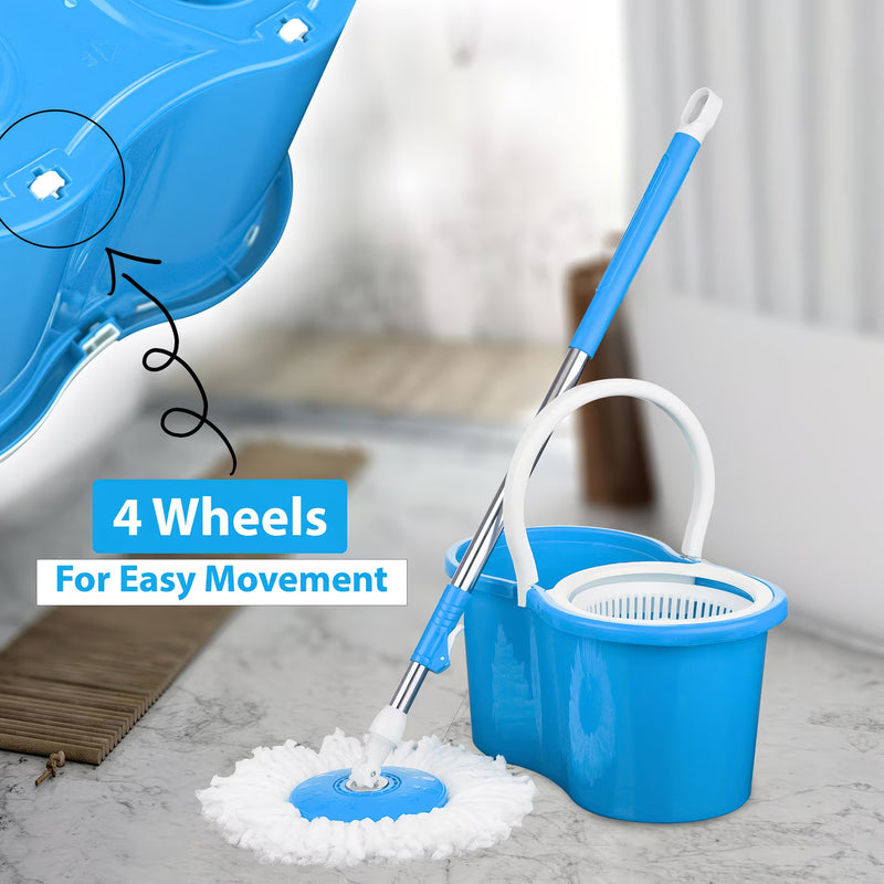 360° Spin Mop & Bucket Set with Wringer – Easy Wring Floor Cleaning System, Reusable Microfiber Mop Heads for Home, Bathroom & Kitchen-9