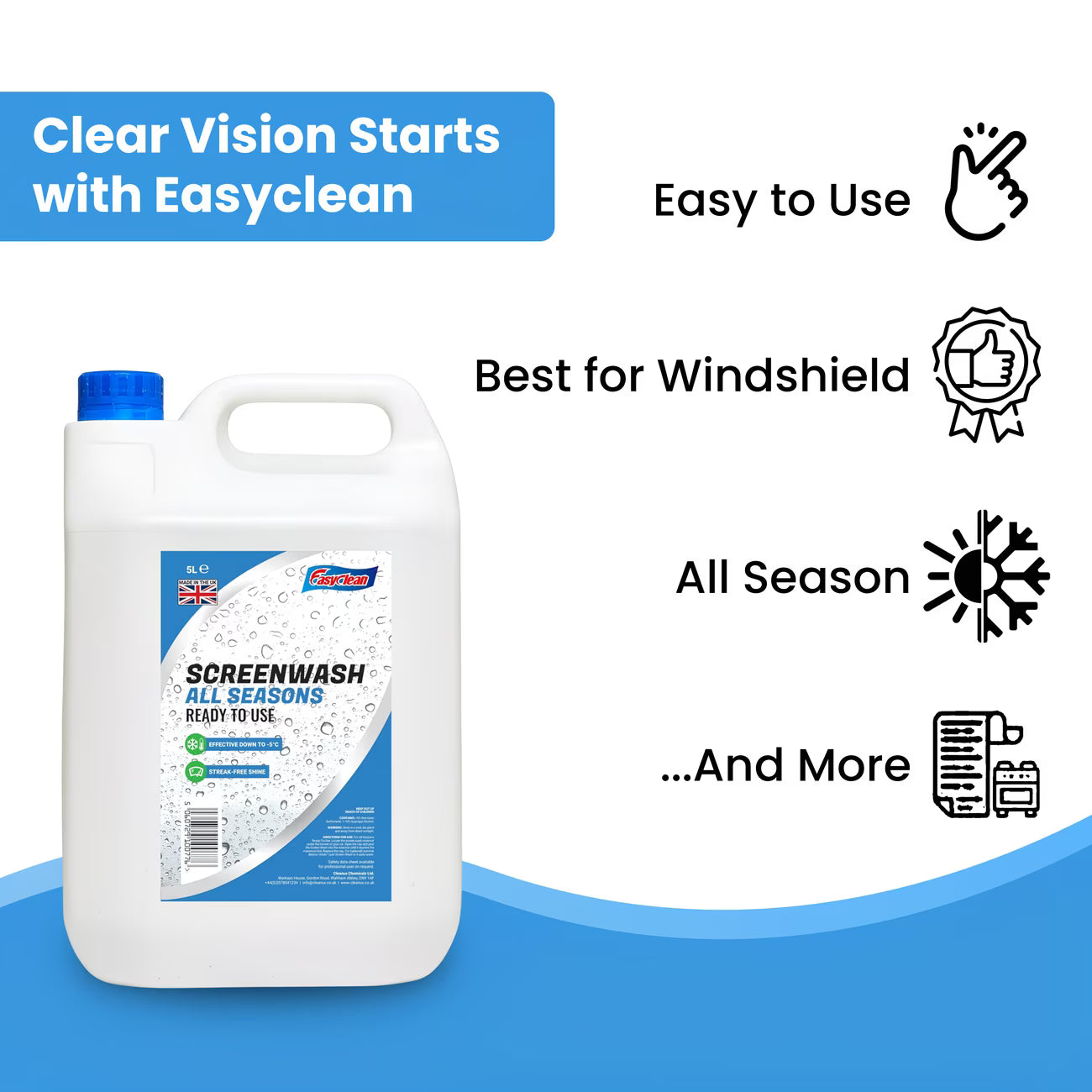 EasyClean All-Season Screen Wash 5L – Streak-Free Windscreen Cleaner, -5°C Freeze Protection-2