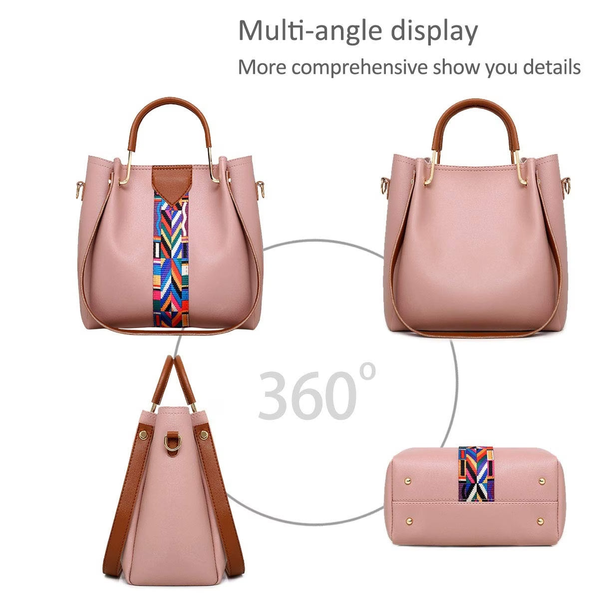 4 Piece Women Handbag Set Faux Leather Tote Shoulder Crossbody Bag Purse Wallet Card Holder-10