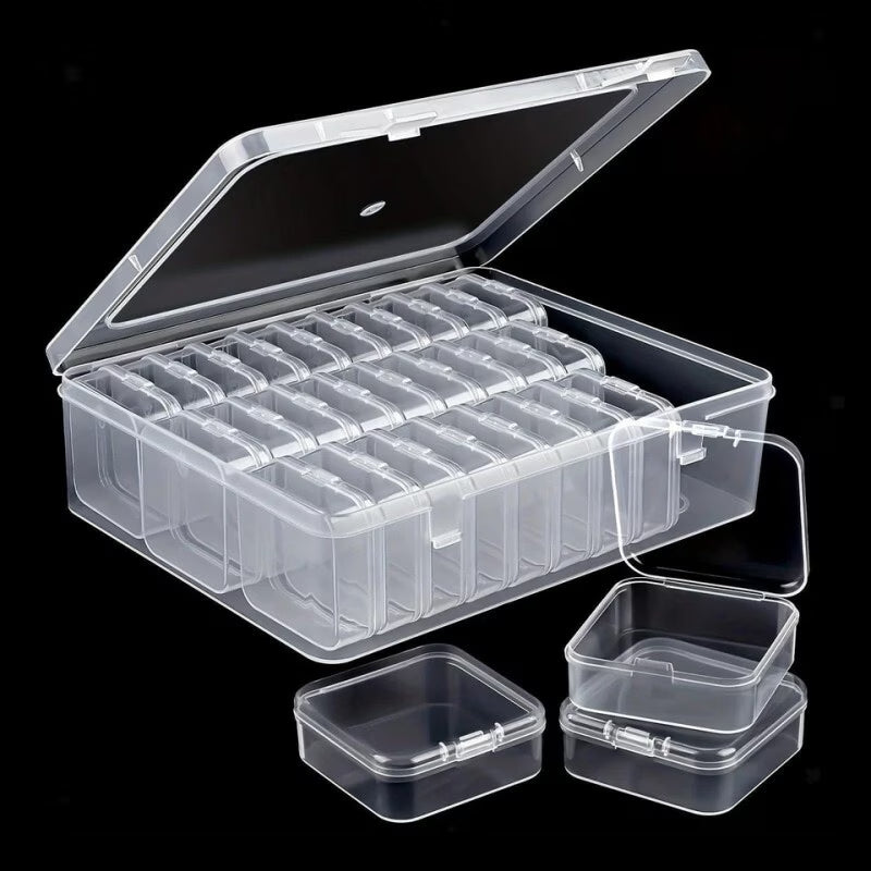 30pcs Transparent Plastic Storage Boxes Set – Portable Jewelry Organizer with Compartments for Earrings, Beads & Small Items