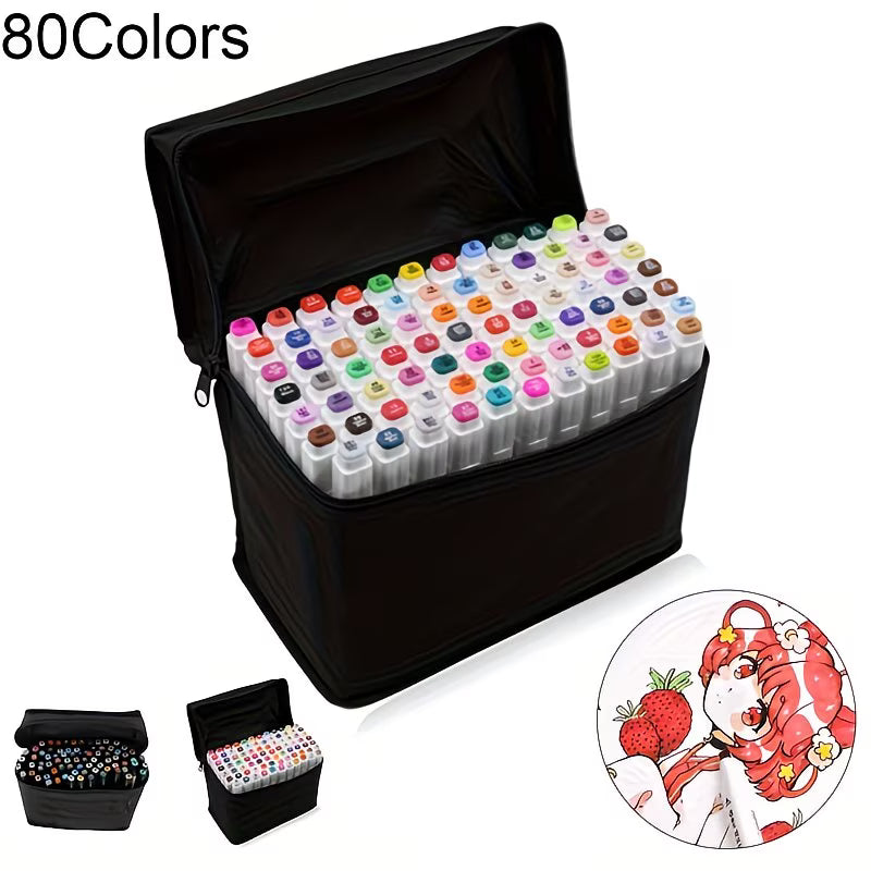 80 / 100 Colour Alcohol Markers Set – Dual Tip Art Pens with Carry Case for Drawing & Sketching-3