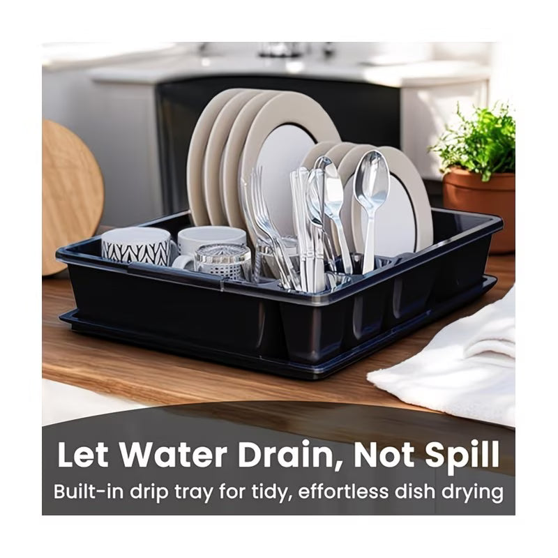 STL Plastic Dish Drainer Rack with Anti-Drip Tray – Holds 13 Plates, BPA-Free Kitchen Organizer-8