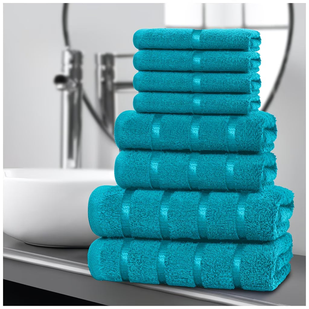 Cotton Towel Set 8-Piece – Quick Drying & Highly Absorbent, Face Hand & Bath Towels, Boston Design, Machine Washable-14