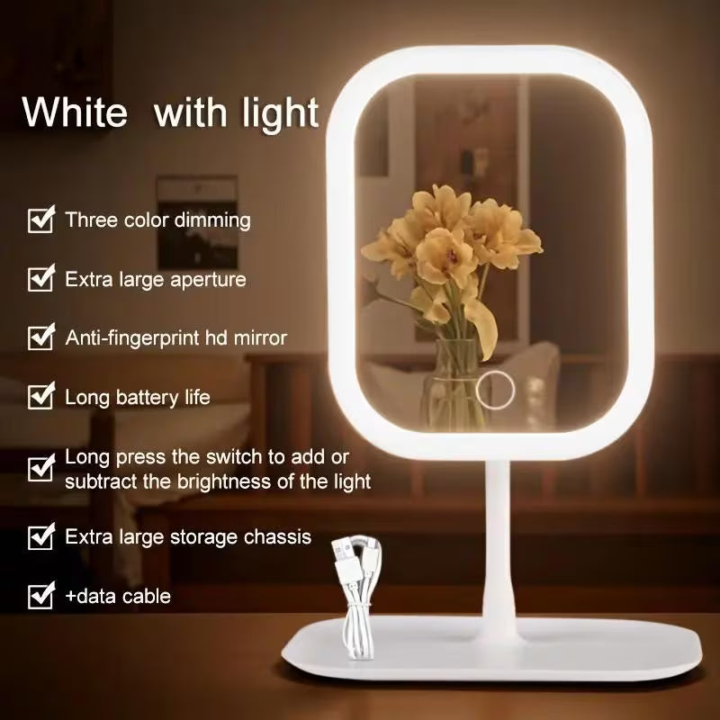 LED Makeup Mirror with Lights Foldable Touch Control Vanity Mirror 3 Light Modes