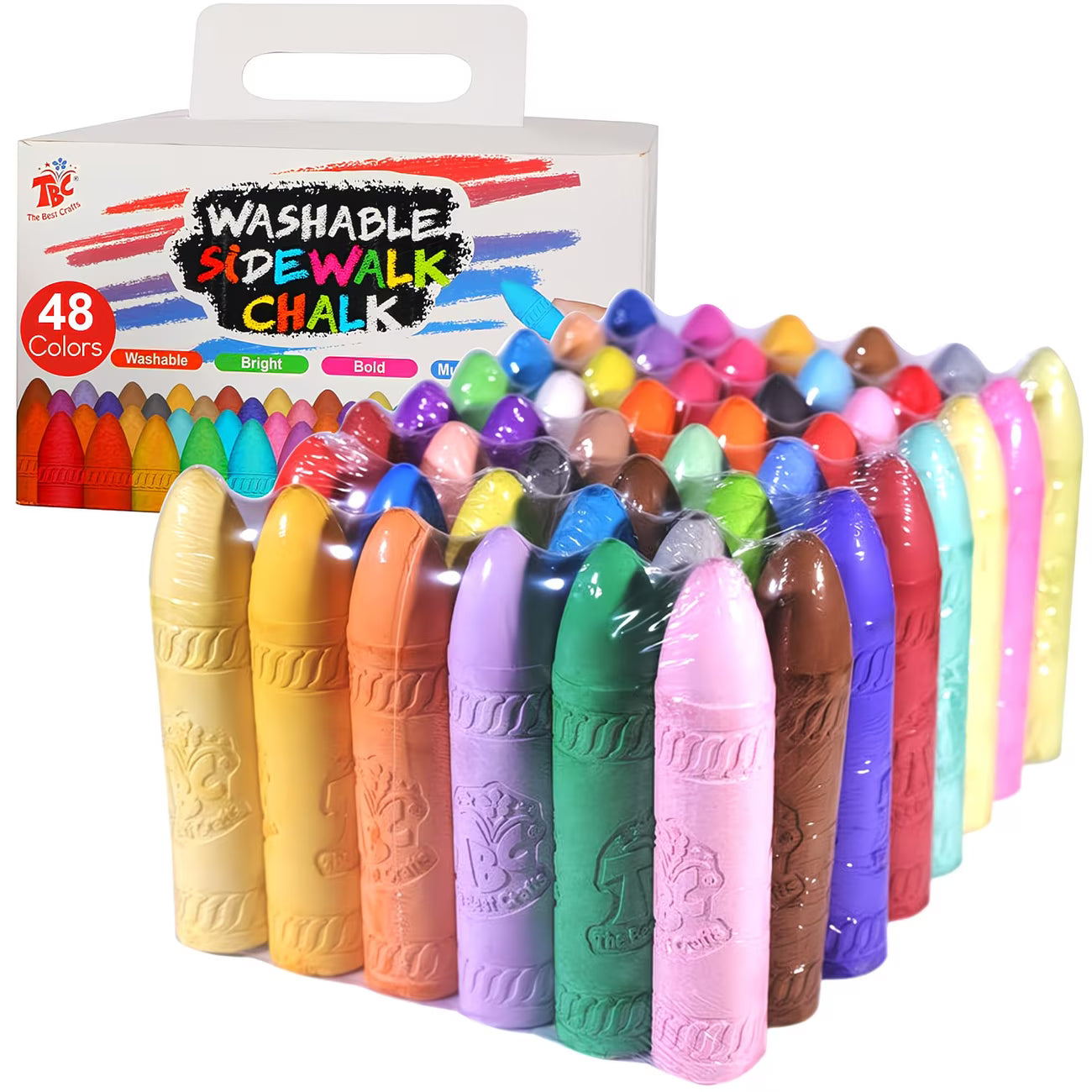 48PCS Jumbo Sidewalk Chalk Set – Non-Toxic Washable Chunky Pavement Chalk for Outdoor Drawing & Playground Art