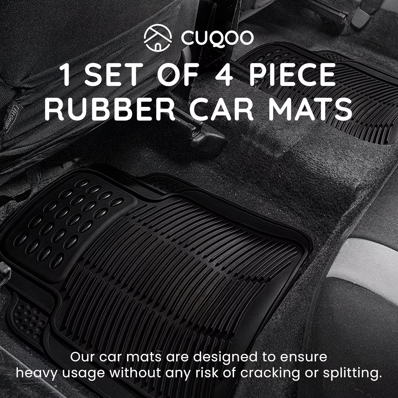 CUQOO 4pcs Universal Rubber Car Mats – Heavy Duty Non-Slip All-Weather Waterproof Floor Mats-7