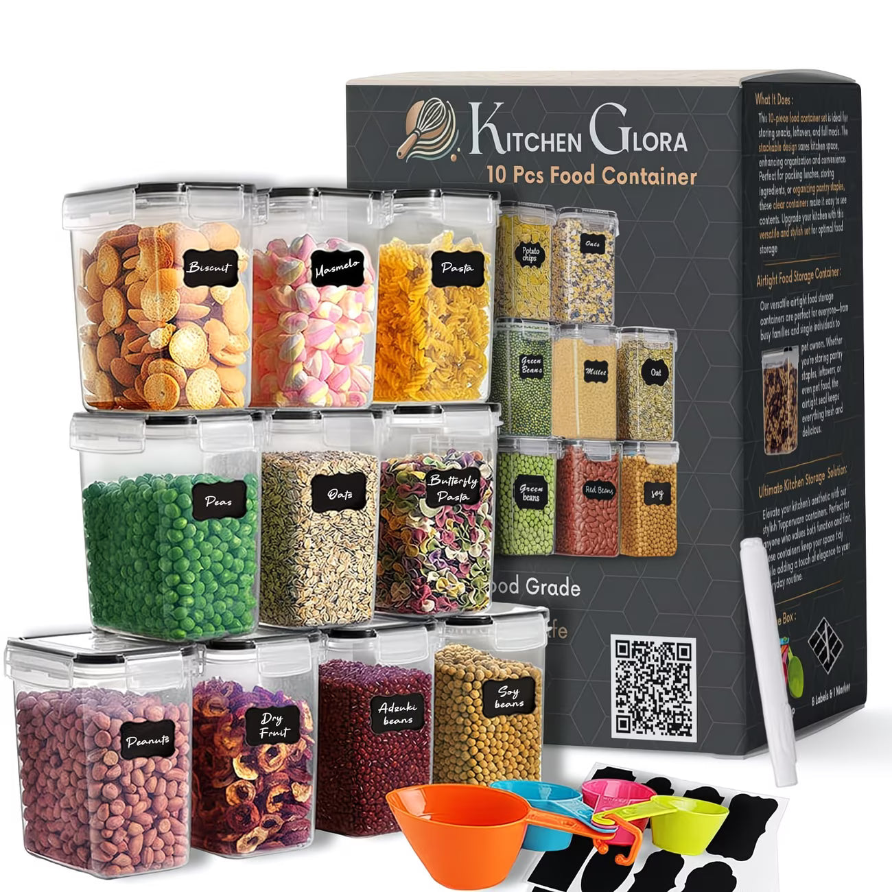 Airtight Food Storage Containers Set of 10 – BPA-Free Leakproof 4-Way Lock Lids for Dry Food-1