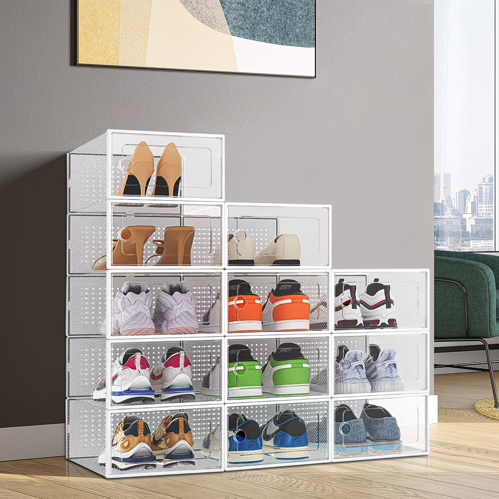 Pack of 12 Stackable Shoe Storage Boxes with Clear Front Door – Space Saving Organisers UK 9.5-2