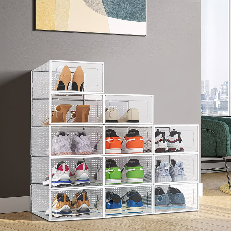 Pack of 12 Stackable Shoe Storage Boxes with Clear Front Door – Space Saving Organisers UK 9.5-2
