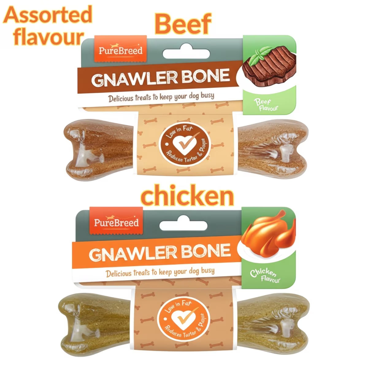 2pcs Gnawler Dog Treat Bones 2x40g – Pure Breed Natural Chew Snacks, No Artificial Colours or Flavours