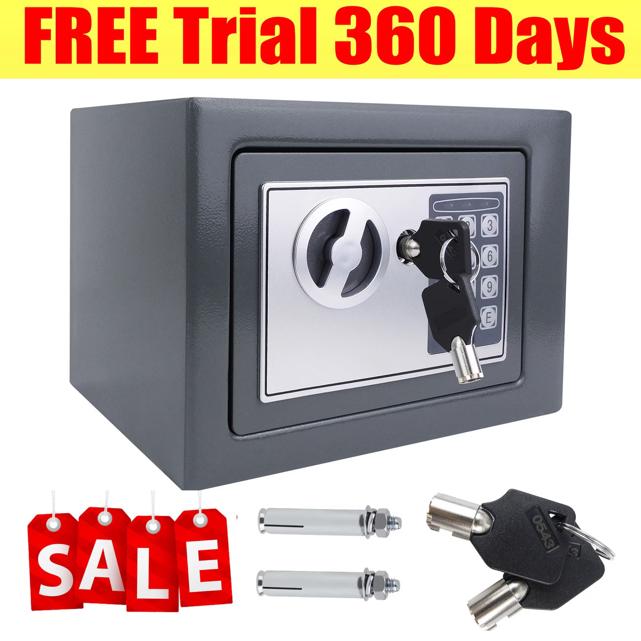 Digital Electronic Safe Box with Key & PIN – Small Wall Safe with Double Bolt Lock for Cash, Jewelry, Documents & Home/Office Security