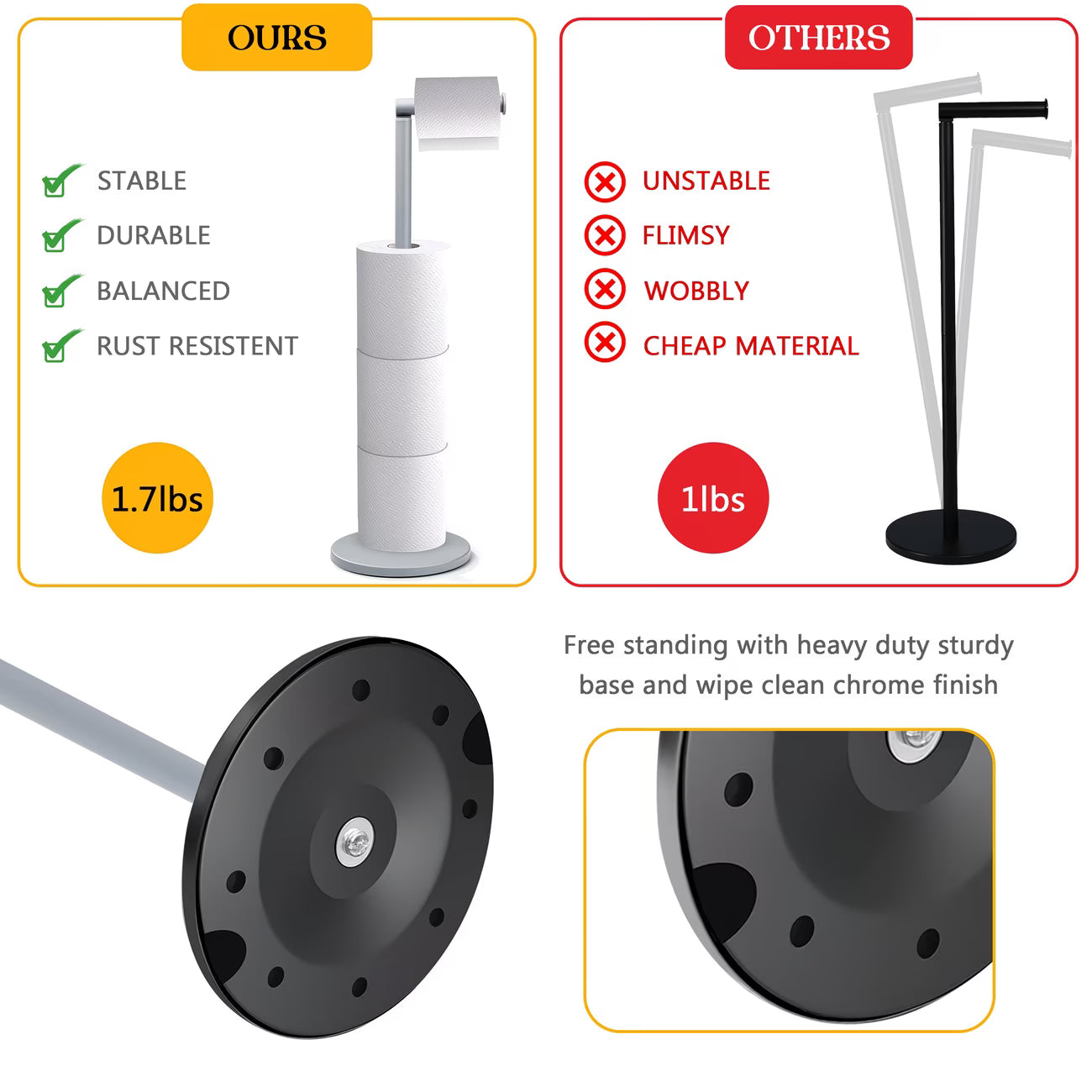 Free Standing Toilet Roll Holder with Storage – 2-in-1 Stainless Steel Toilet Paper Stand-5