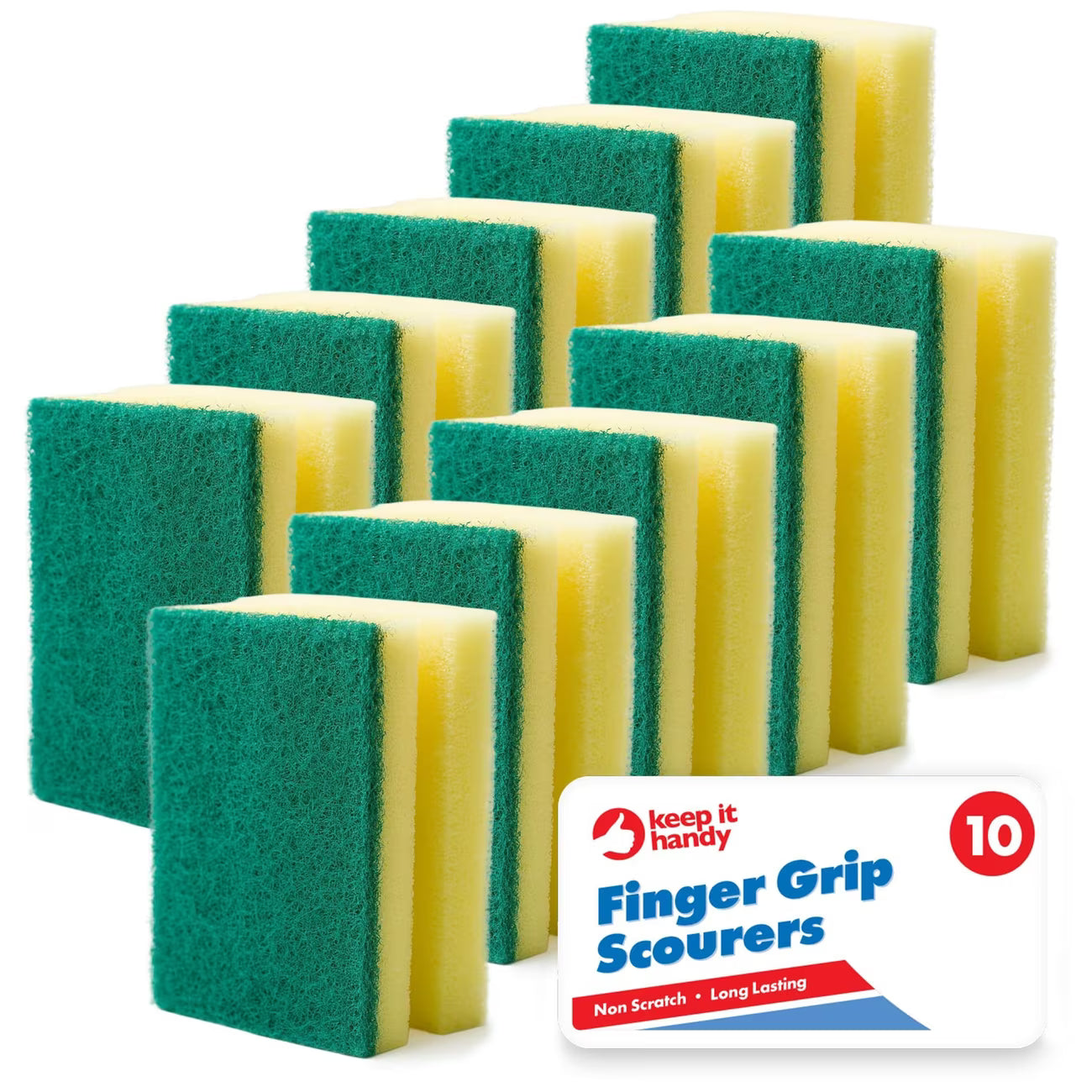 10 Pack Kitchen Scourers with Finger Grip – Non-Scratch Heavy Duty Cleaning Sponges for Dishes, Pots, Pans & Household Surfaces-1