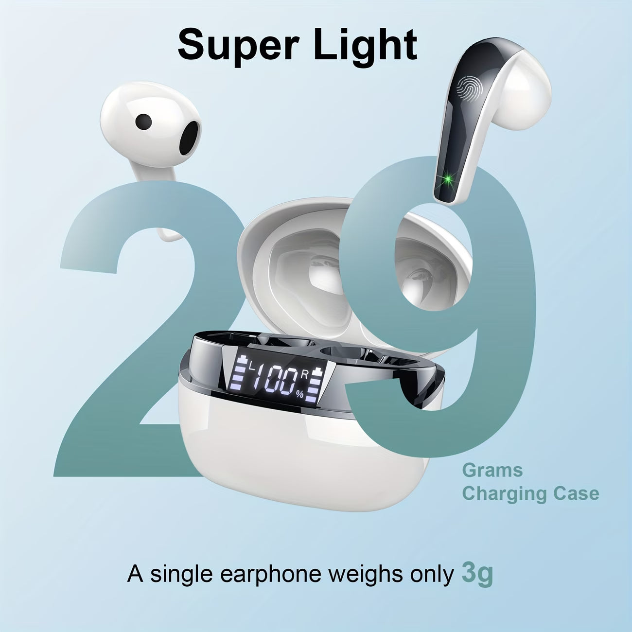 Q13 Wireless Earbuds Bluetooth Earphones with ENC Noise Cancelling 50H Playtime LED Display USB-C-6