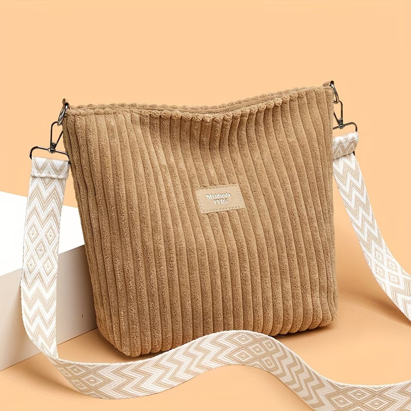 Women’s Corduroy Shoulder Bag – Boho Wide Strap Crossbody Tote for Travel & Daily Use-7