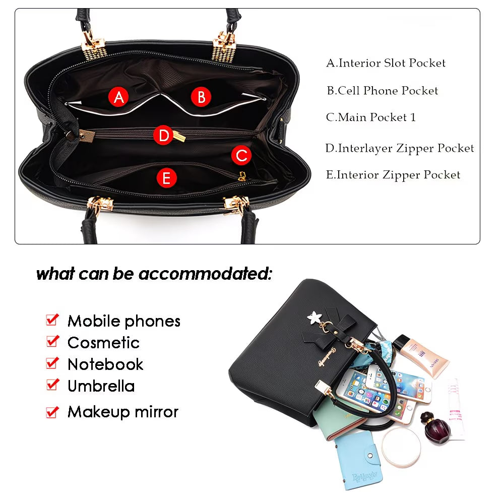 Women’s PU Leather Handbag – Top Handle Shoulder & Crossbody Tote with Metal Pendant-7