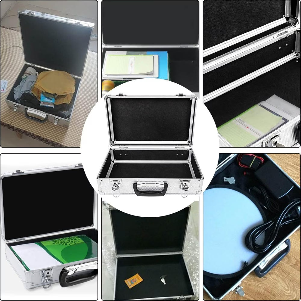 Large Aluminium Flight Case Lockable Tool Storage Box with Foam Insert 40x24x12.5cm Silver-7