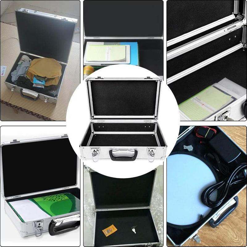 Large Aluminium Flight Case Lockable Tool Storage Box with Foam Insert 40x24x12.5cm Silver-7