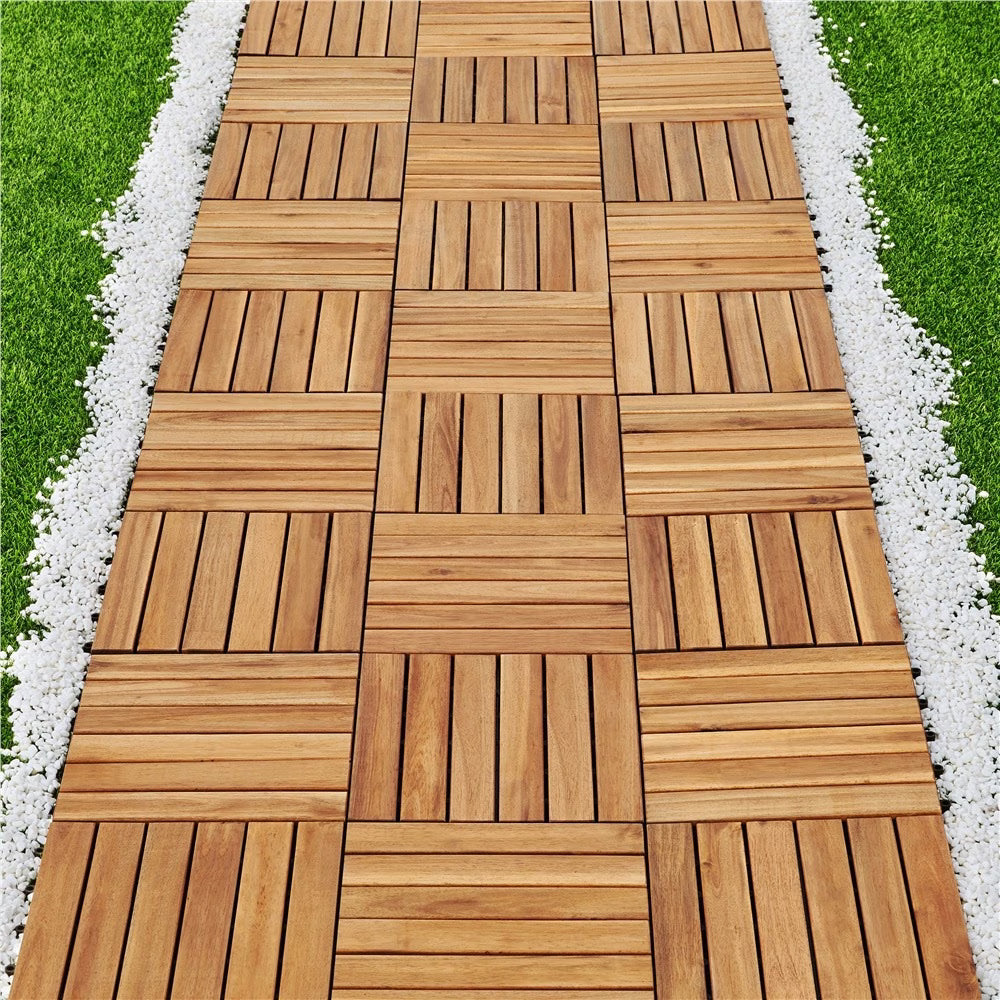 30x30cm Interlocking Wood Deck Tiles Acacia Wood Plastic Flooring Indoor Outdoor-3