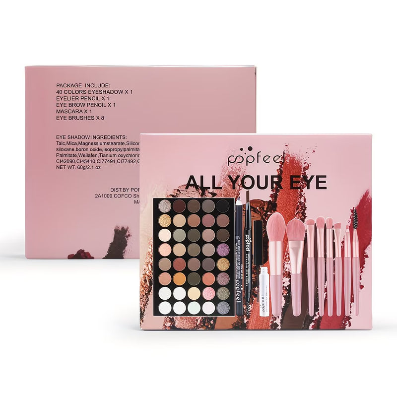 40 Color Eyeshadow Palette Makeup Set with Mascara, Eyeliner Brush & Brow Pencil – Beginner Makeup Kit Gift-5