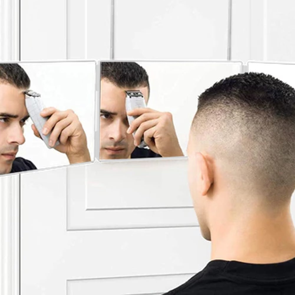 3 Way Rotating Folding Mirror for Self Haircut – Adjustable Trifold Vanity Mirror with Hooks (Black/White)-11