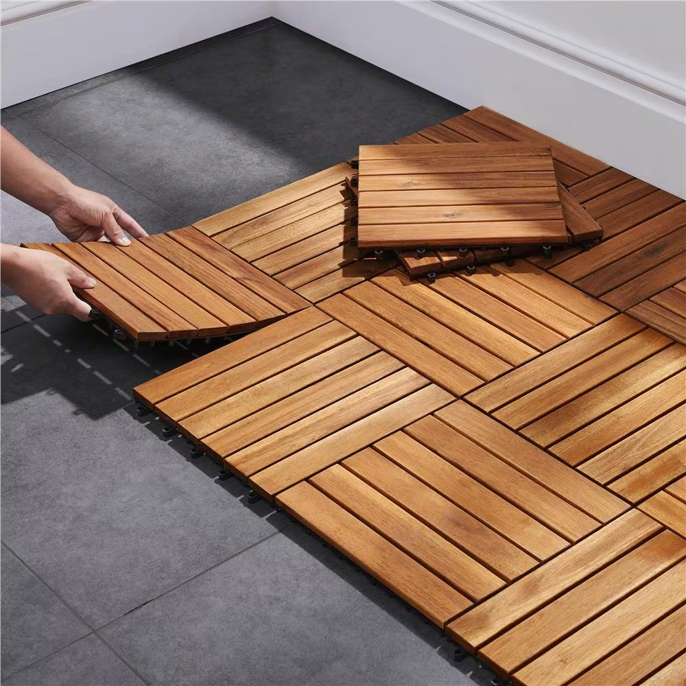 30x30cm Interlocking Wood Deck Tiles Acacia Wood Plastic Flooring Indoor Outdoor-7