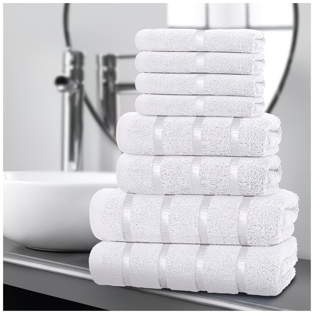 Cotton Towel Set 8-Piece – Quick Drying & Highly Absorbent, Face Hand & Bath Towels, Boston Design, Machine Washable-15