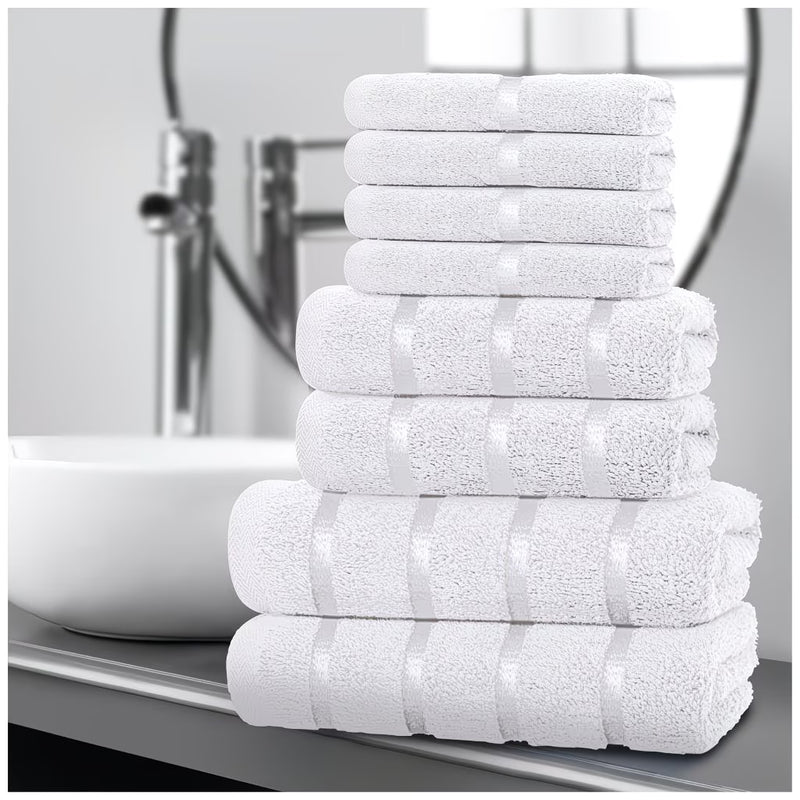 Cotton Towel Set 8-Piece – Quick Drying & Highly Absorbent, Face Hand & Bath Towels, Boston Design, Machine Washable-15