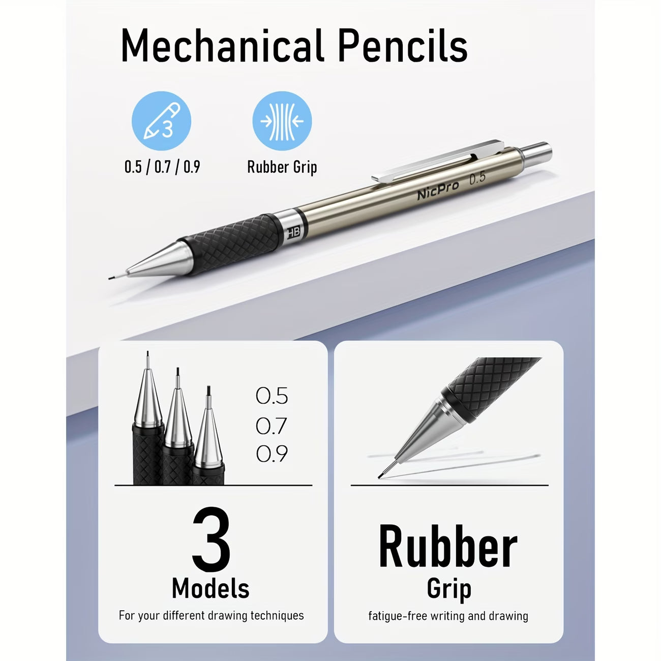Professional Mechanical Pencil Set – 6pcs Drafting & Sketching Kit (0.5, 0.7, 0.9mm + 2mm Lead Holders) with 20 Tube Lead Refills for Art, Drawing & School-4