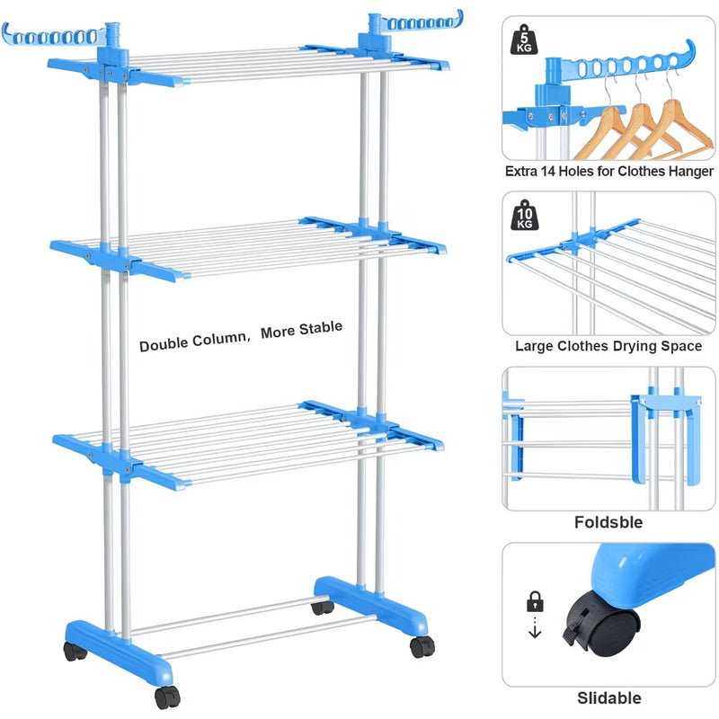 4 Tier Foldable Laundry Airer Rack – Adjustable Stainless Steel Clothes Dryer with Wheels, Heavy Duty Indoor & Outdoor-7